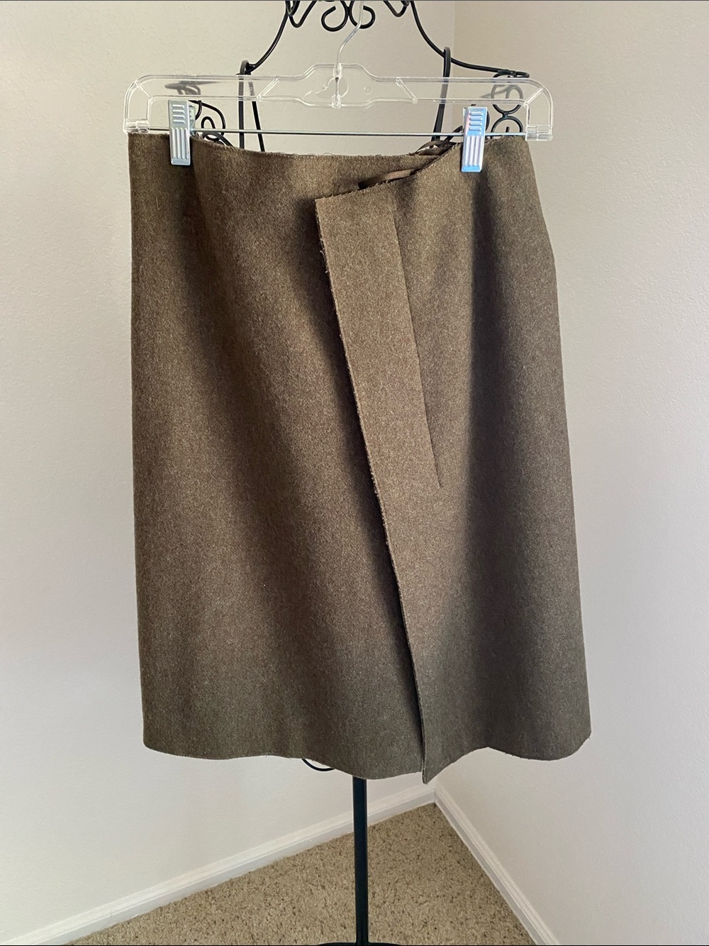 Jil Sander Wool Classic Olive Brown Wrap Pencil Skirt